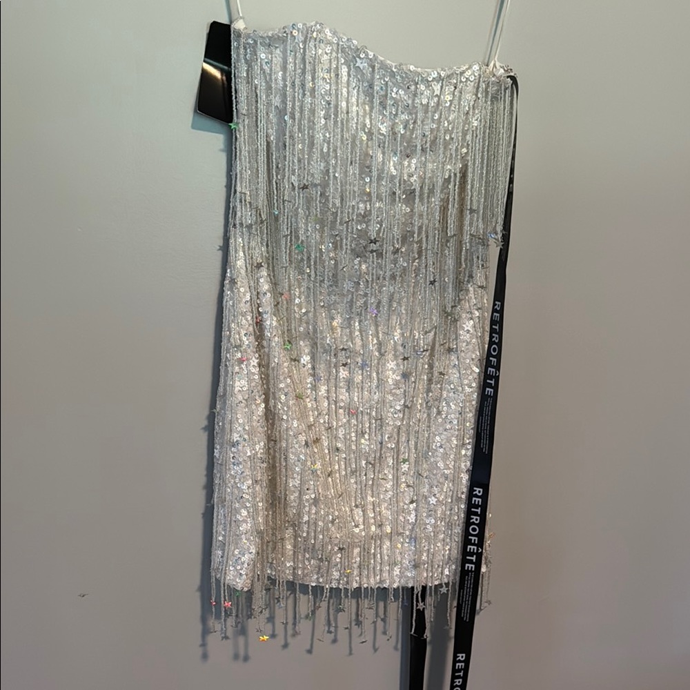 RETROFETE HEATHER SEQUIN STAR FRINGE DRESS